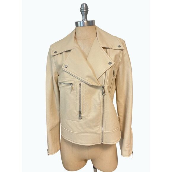 Elizabeth and James Vegan Faux Leather Cream Moto Jacket size small - Picture 1 of 7